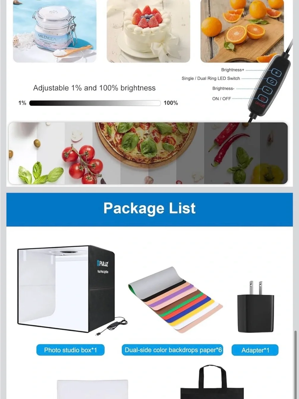 Portable Photo Light Box with Color Backdrops - Black and Multicolor